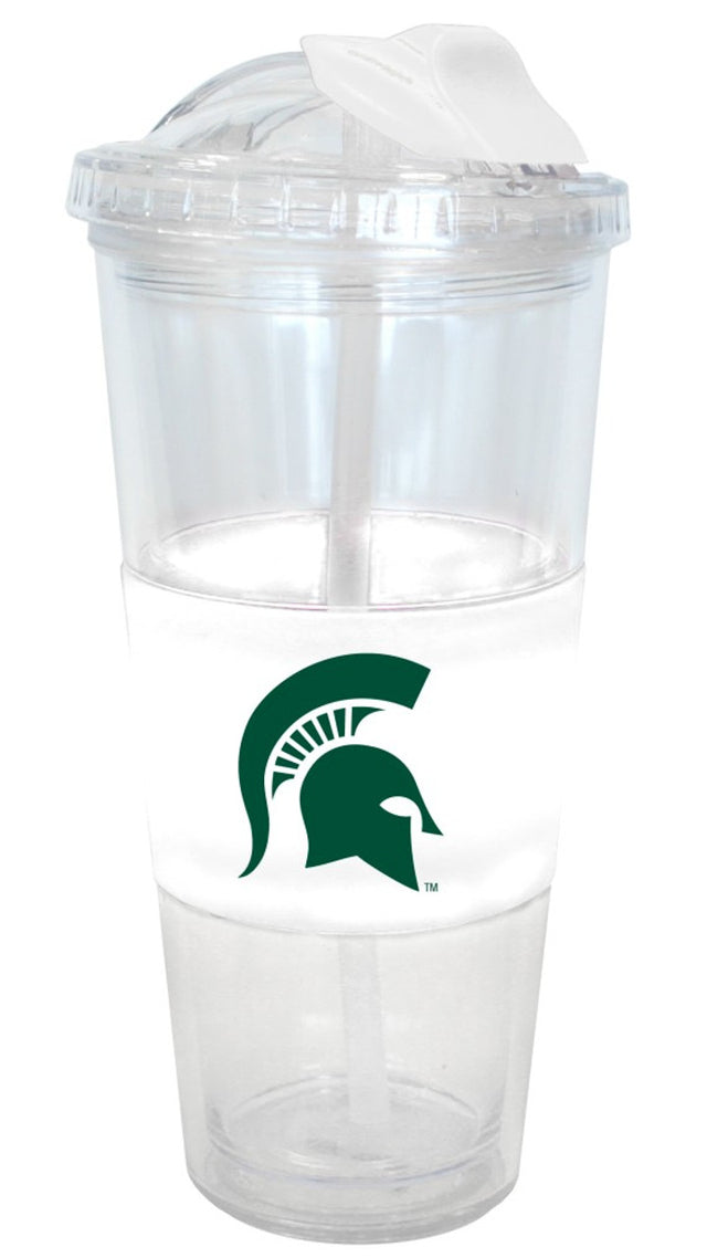 Vaso de los Spartans de Michigan State, estilo pajita antiderrames