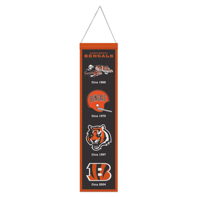 Bandera de los Cincinnati Bengals de lana de 8 x 32 pulgadas con diseño Heritage Evolution