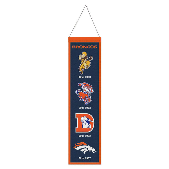 Estandarte de lana de los Denver Broncos de 8 x 32 pulgadas con diseño Heritage Evolution