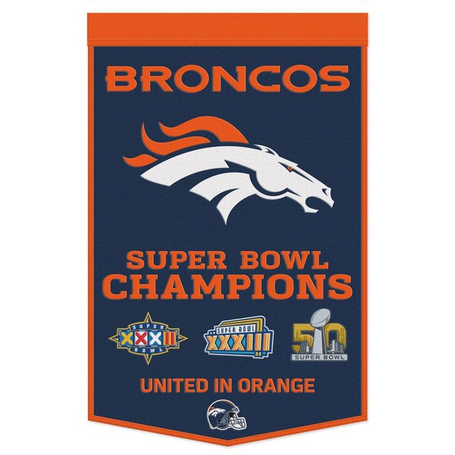 Estandarte de lana de los Denver Broncos de 24 x 38 pulgadas con diseño Dynasty Champ