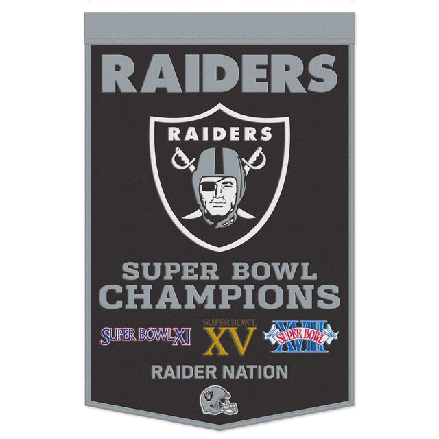 Estandarte de lana de los Raiders de Las Vegas de 24 x 38 pulgadas con diseño de Dynasty Champ