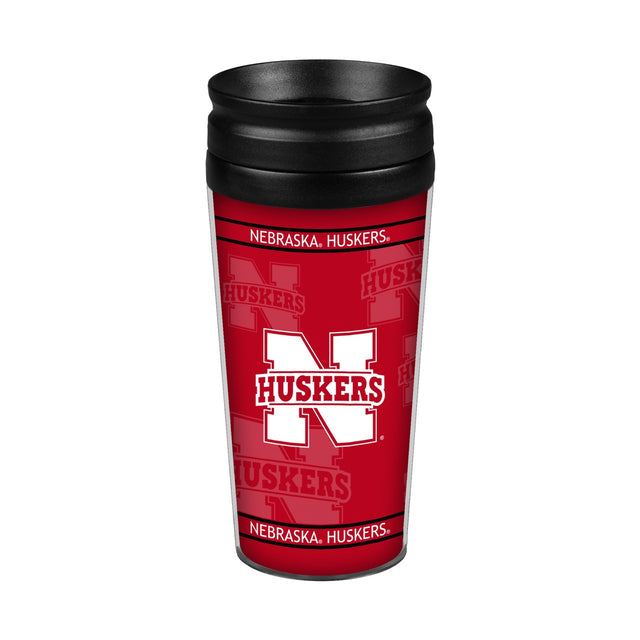 Taza de viaje con envoltura completa de 14 oz de Nebraska Cornhuskers