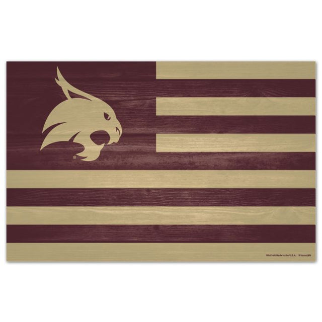 Letrero de madera con el logo de Texas State Bobcats AMERICANA de 11" x 17" y 1/4" de grosor