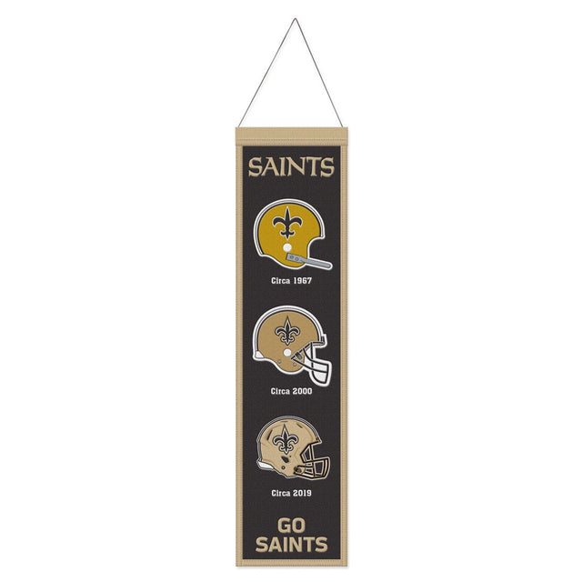 Estandarte de lana de los New Orleans Saints de 8 x 32 pulgadas, Heritage Evolution Design