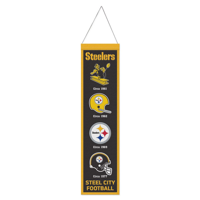 Pancarta de lana de los Pittsburgh Steelers de 8 x 32 pulgadas con diseño Heritage Evolution