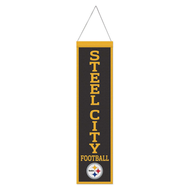 Pancarta de lana de los Pittsburgh Steelers de 8 x 32 pulgadas con diseño de eslogan tradicional