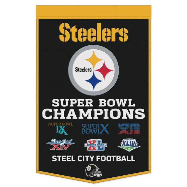 Pancarta de lana de los Pittsburgh Steelers de 24 x 38 pulgadas con diseño Dynasty Champ