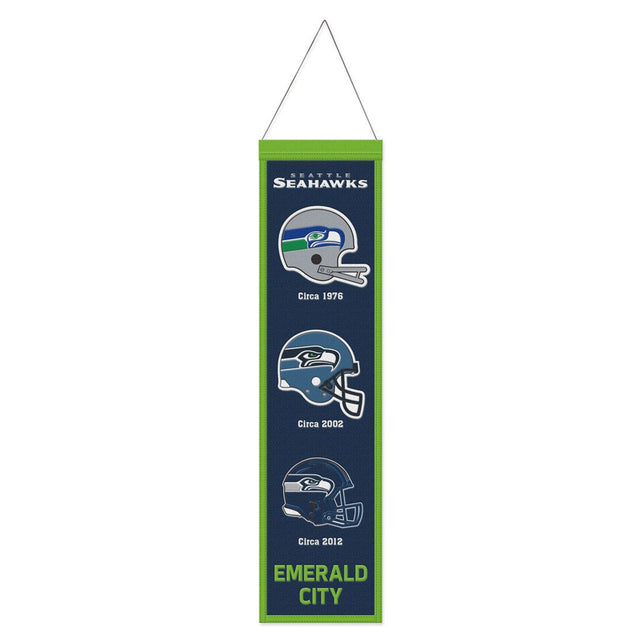 Estandarte de lana de los Seattle Seahawks de 8 x 32 pulgadas con diseño Heritage Evolution