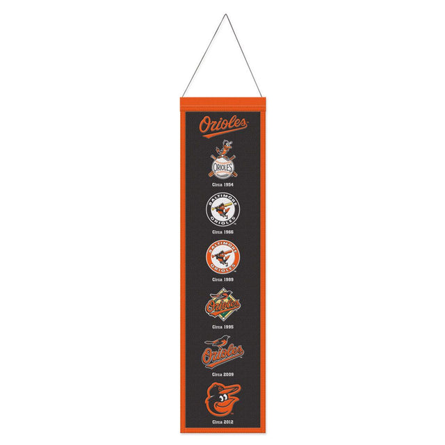 Pancarta de lana de los Baltimore Orioles de 8 x 32 pulgadas, Heritage Evolution Design