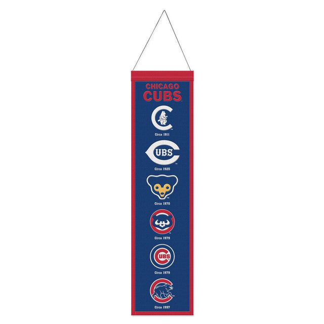 Estandarte de los Chicago Cubs de lana de 8 x 32 pulgadas con diseño Heritage Evolution