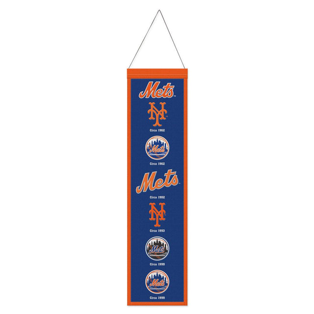 Estandarte de lana de los Mets de Nueva York de 8 x 32 pulgadas con diseño Heritage Evolution