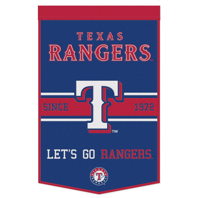 Estandarte de lana de los Texas Rangers de 24 x 38 con diseño de eslogan Dynasty