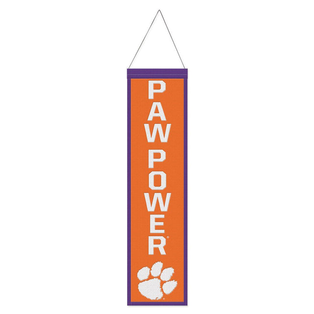 Estandarte de lana de los Clemson Tigers de 8 x 32 pulgadas con diseño de eslogan tradicional