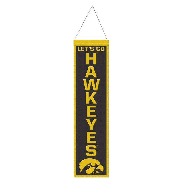 Pancarta de lana de los Iowa Hawkeyes de 8 x 32 pulgadas con diseño de eslogan tradicional