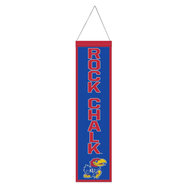 Pancarta de lana de los Kansas Jayhawks de 8 x 32 pulgadas con diseño de eslogan tradicional