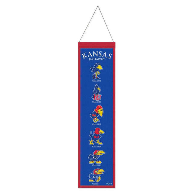 Bandera de lana de los Kansas Jayhawks de 8 x 32 pulgadas, Heritage Evolution Design