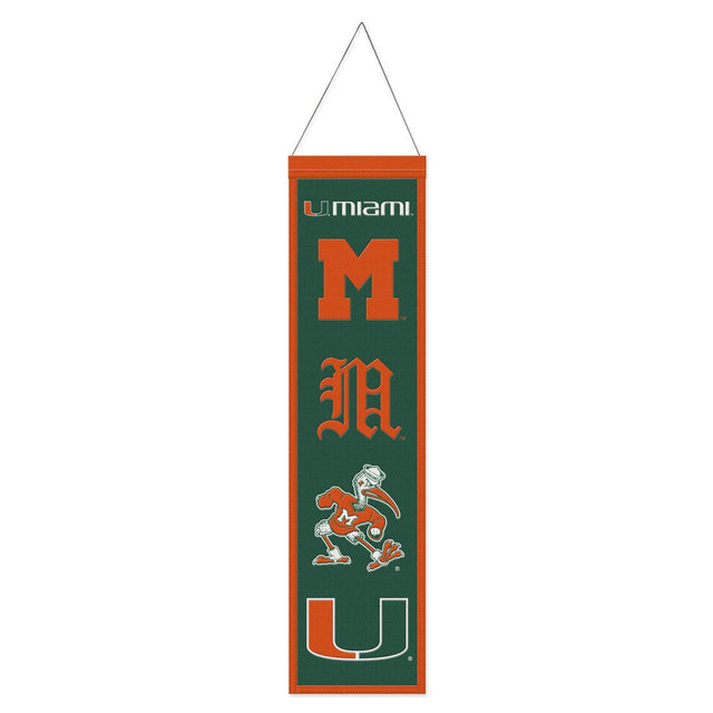 Pancarta de lana de los Miami Hurricanes de 8 x 32 pulgadas Heritage Evolution Design