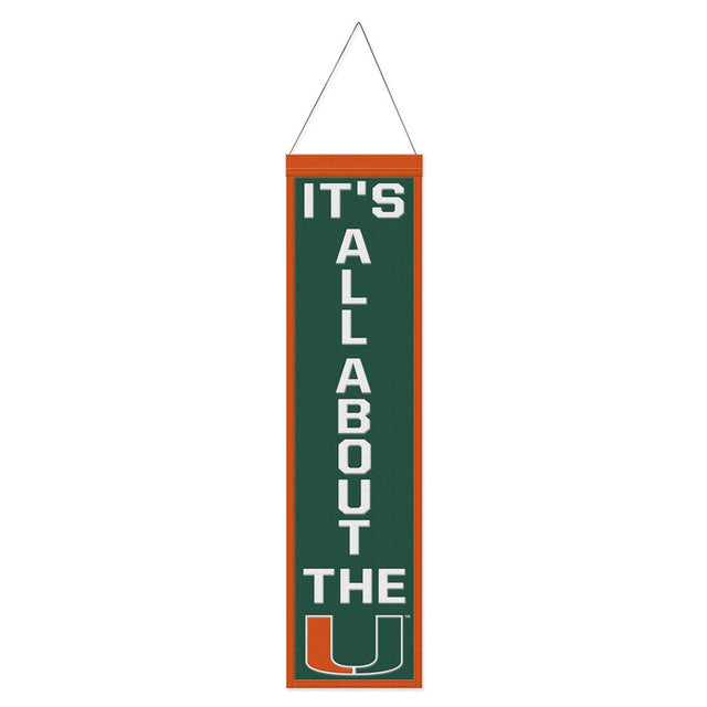 Pancarta de lana de los Miami Hurricanes de 8 x 32 pulgadas con diseño de eslogan tradicional