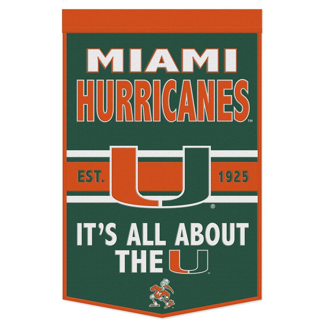 Miami Hurricanes Banner Wool 24x38 Dynasty Slogan Design