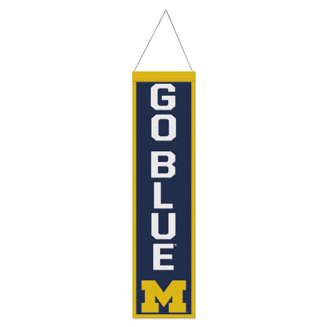 Pancarta de lana de los Wolverines de Michigan, diseño de eslogan tradicional de 8 x 32 pulgadas