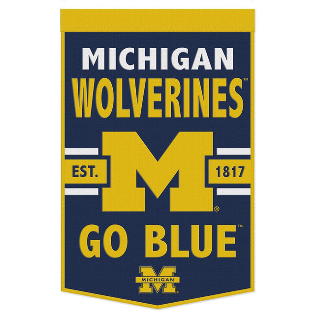 Estandarte de lana de los Wolverines de Michigan, 24 x 38, diseño de eslogan Dynasty