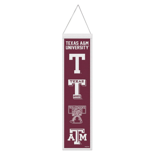 Bandera de lana de los Texas A&amp;M Aggies de 8 x 32 pulgadas con diseño Heritage Evolution