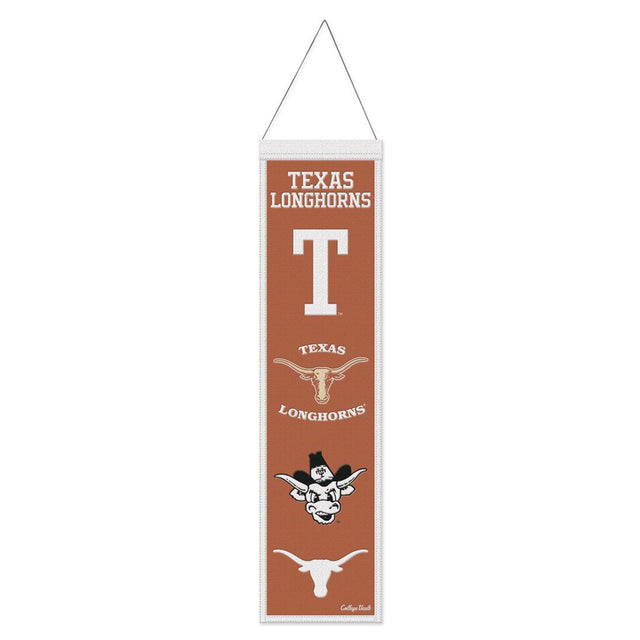 Estandarte de lana de los Texas Longhorns de 8 x 32 pulgadas, Heritage Evolution Design