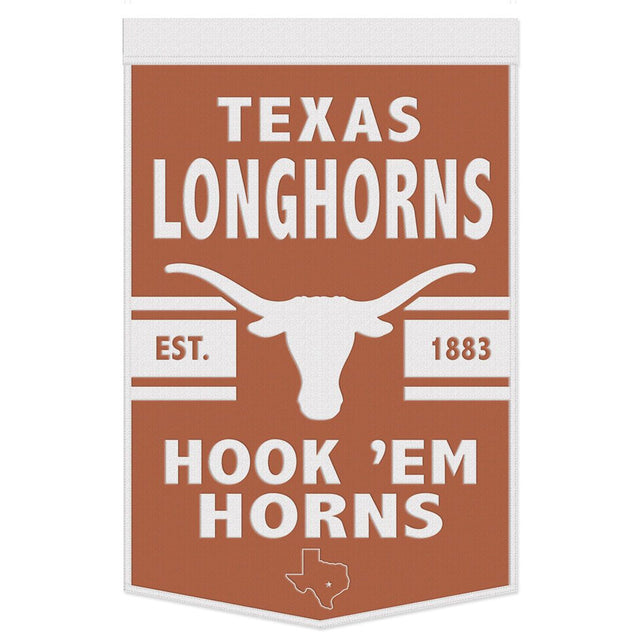 Estandarte de lana de los Texas Longhorns de 24 x 38 cm con diseño de eslogan de la dinastía