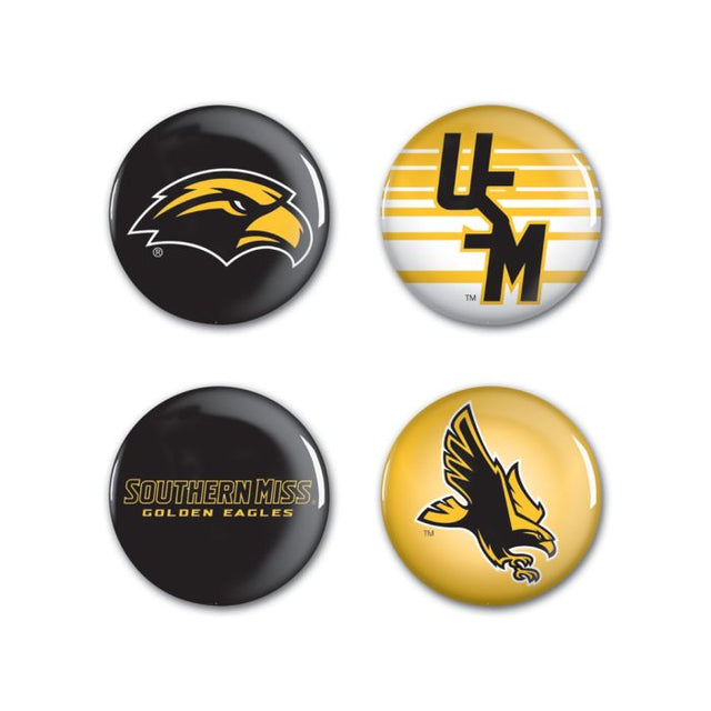 Paquete de 4 botones Southern Miss Golden Eagles de 1 1/4" de diámetro