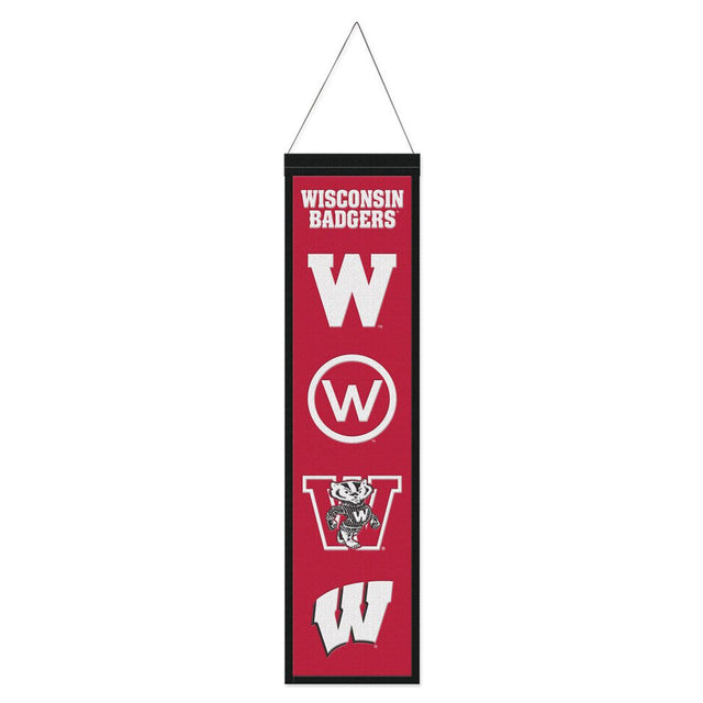 Estandarte de lana de los Wisconsin Badgers de 8 x 32 pulgadas, Heritage Evolution Design