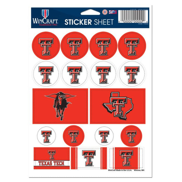 Hoja de calcomanías de vinilo de los Texas Tech Red Raiders de 5" x 7"