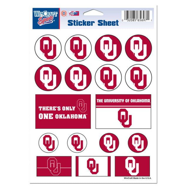 Hoja de calcomanías de vinilo de los Oklahoma Sooners de 5" x 7"