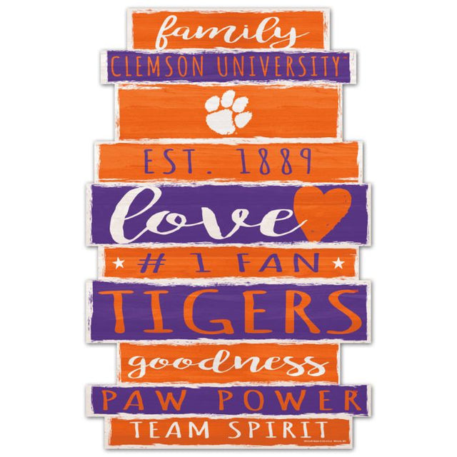 Letrero de madera de los Clemson Tigers de 11" x 17" y 1/4" de grosor