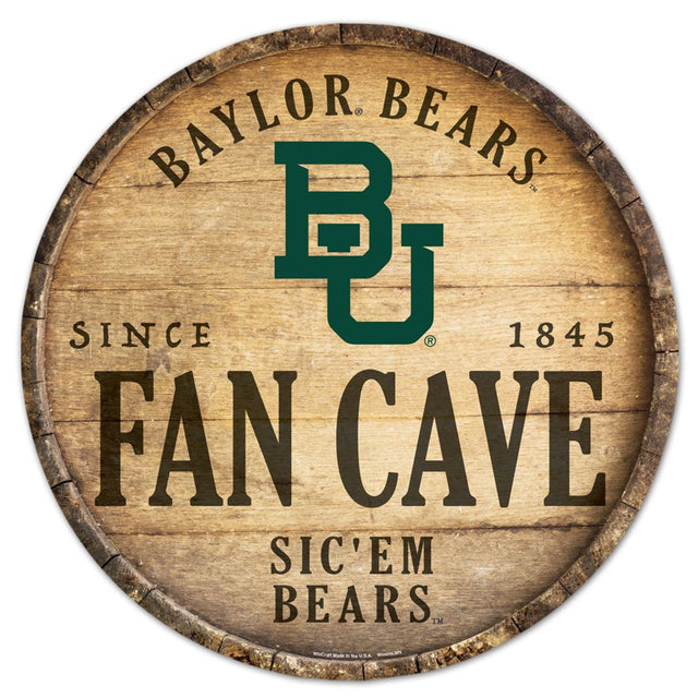 Letrero de madera de los Baylor Bears de 14" con diseño de barril redondo