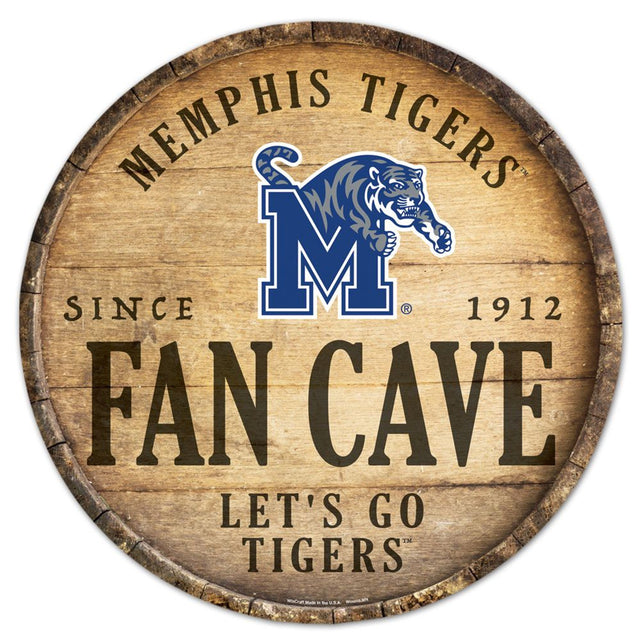 Memphis Tigers Sign Wood 14" Round Barrel Top Design