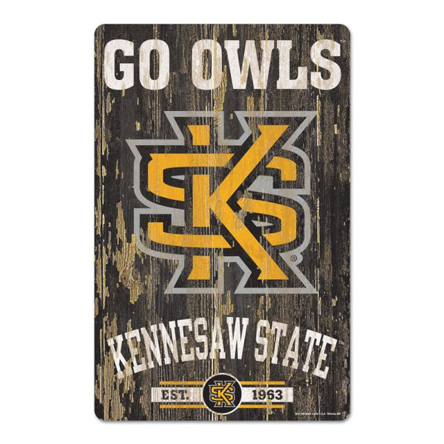 Letrero de madera con el lema de los Kennesaw State Owls, 11" x 17", 1/4" de grosor