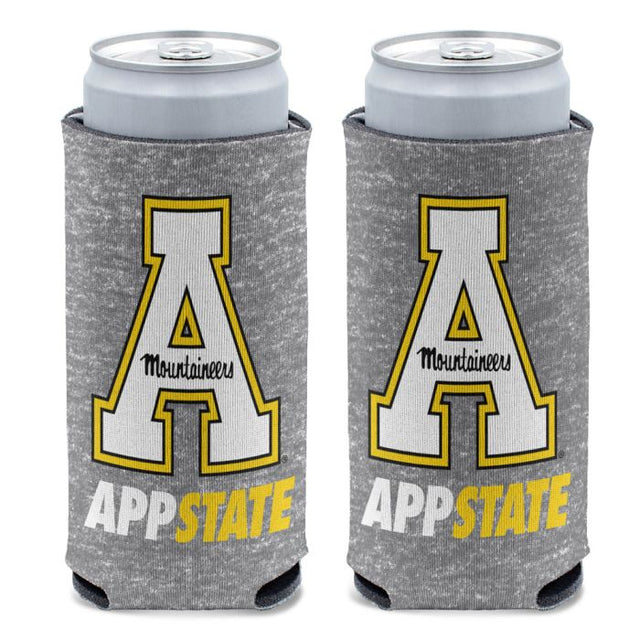 Enfriador de latas delgado de 12 oz con diseño de los Appalachian State Mountaineers en color gris jaspeado