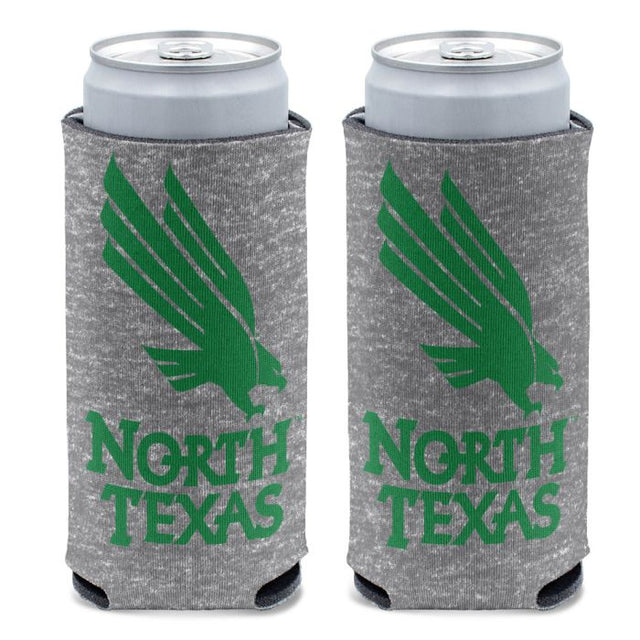 Enfriador de latas delgado de 12 oz con acabado gris jaspeado de North Texas Mean Green