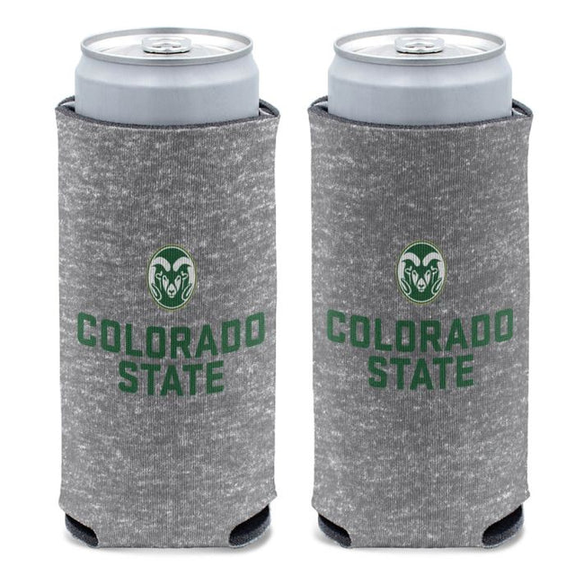 Enfriador de latas delgado de 12 oz con diseño gris jaspeado de Colorado State Rams