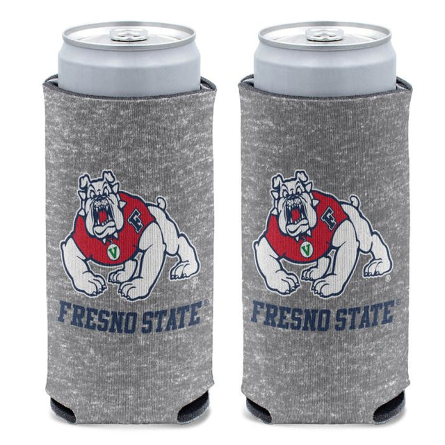 Enfriador de latas delgado de 12 oz con diseño de los Bulldogs de Fresno State en color gris jaspeado