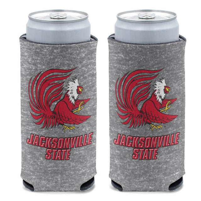 Enfriador de latas delgado de 12 oz con diseño de los Jacksonville State Gamecocks en color gris jaspeado