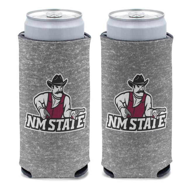 Enfriador de latas delgado de 12 oz con diseño gris jaspeado de New Mexico State Aggies