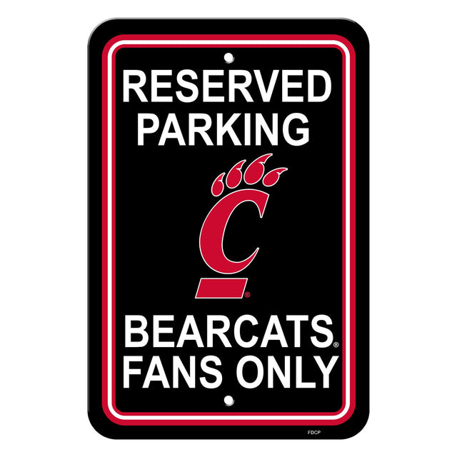 Letrero de plástico de los Cincinnati Bearcats de 12 x 18 pulgadas con texto en inglés "Reserve Parking Style CO"