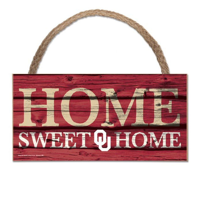 Letrero de madera con cuerda de 5 x 10 pulgadas con la frase HOGAR, DULCE HOGAR de Oklahoma Sooners