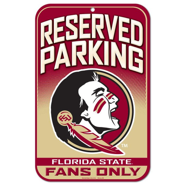 Letrero de plástico de estacionamiento reservado de los Florida State Seminoles, 11" x 17"