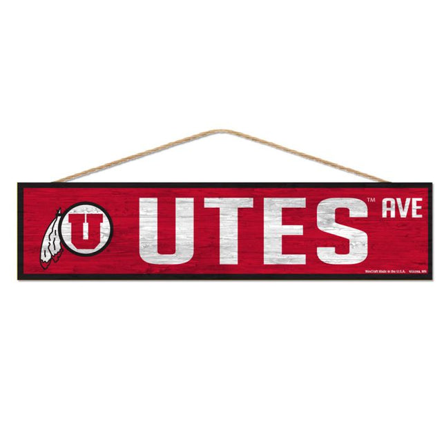 Utah Utes Wood Sign-with Rope 4" x 17"