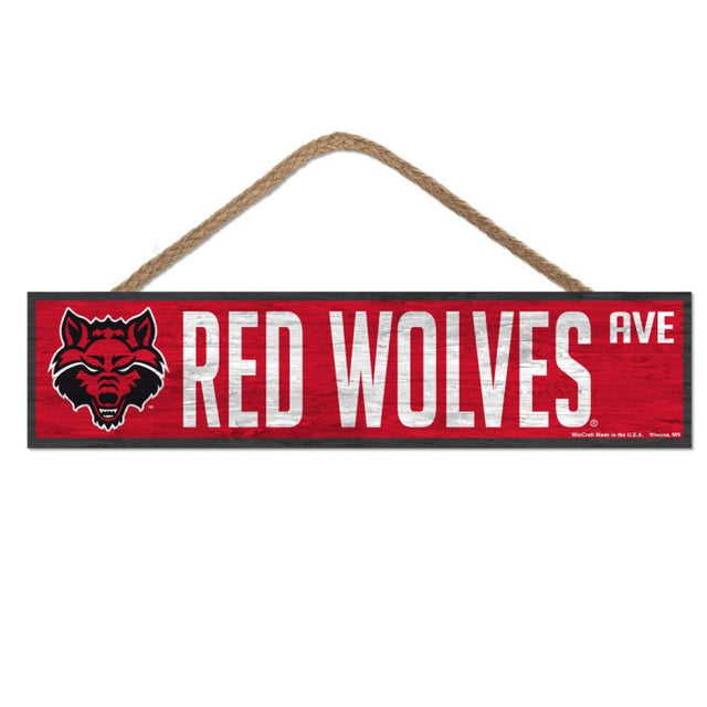 Letrero de madera de los Arkansas State Red Wolves con cuerda, 4 x 17 pulgadas