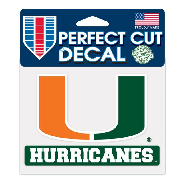 Calcomanía de color de corte perfecto de los Huracanes de Miami Hurricanes de 4,5" x 5,75"