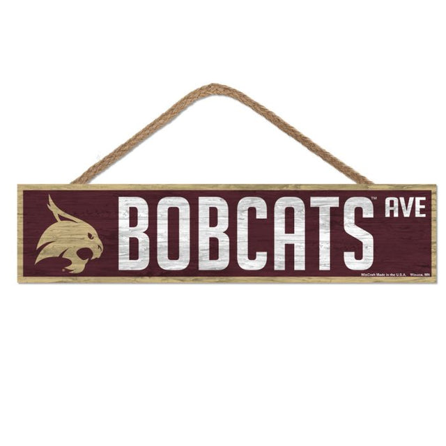 Letrero de madera de los Texas State Bobcats con cuerda, 4" x 17"