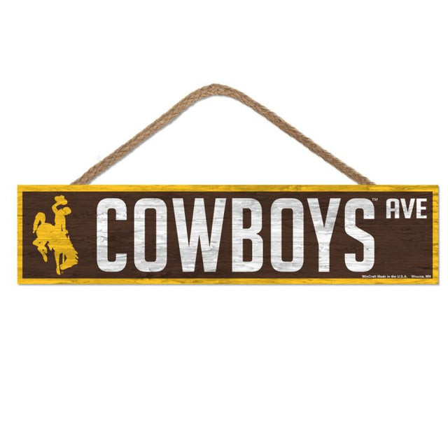 Wyoming Cowboys Wood Sign-with Rope 4" x 17"